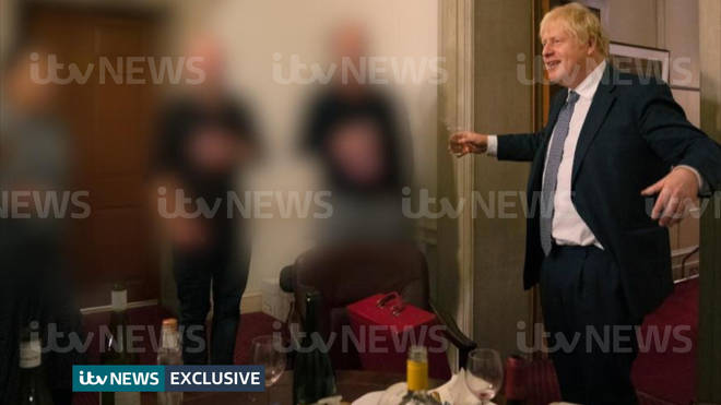 Boris Johnson pictured giving a speech to staff in No.10 surrounded by alcoholic drinks