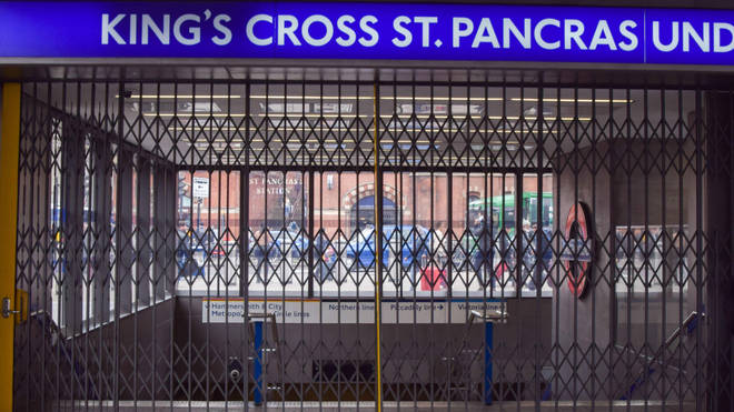 The shuttered entrance to King's Cross tube station