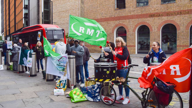 An RMT picket line pictured this morning