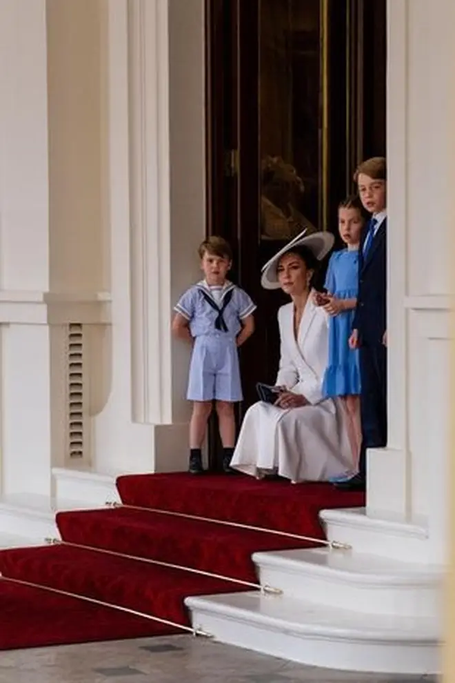 Kate, Willian and family waiting for Trooping the Colour