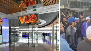 A group of protesters targeted a Vue cinema in east London
