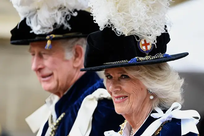 The Prince of Wales and the Duchess of Cornwall arriving for the annual Order of the Garter Service at St George's Chapel, Windsor Castle.
