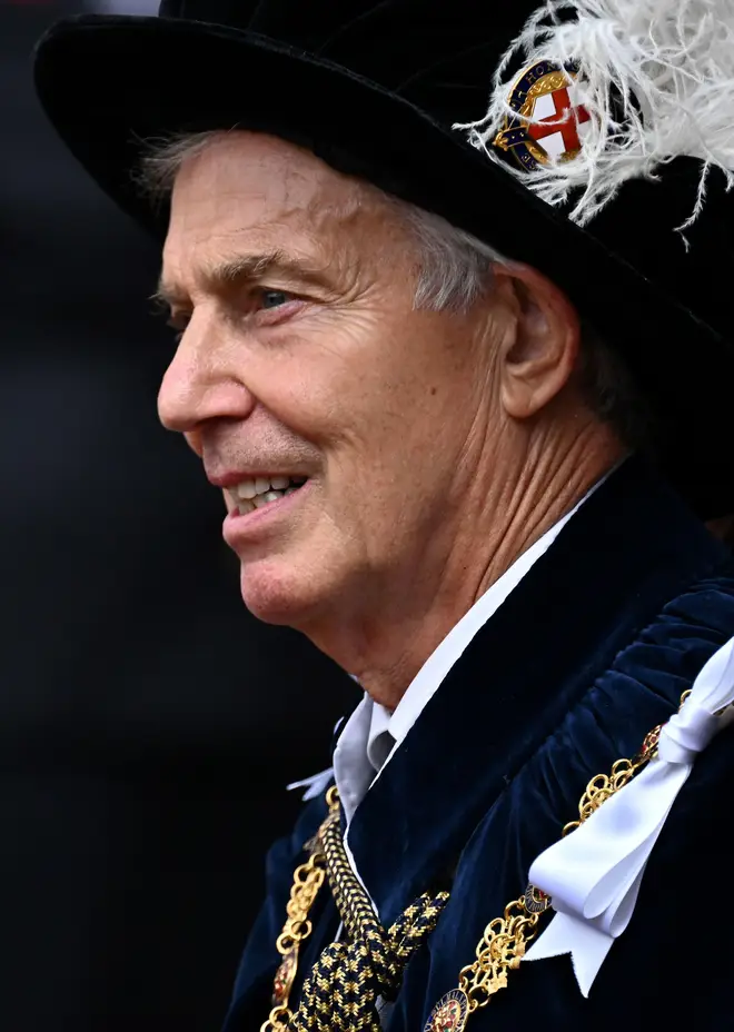 Former Prime Minister Tony Blair arrives for the annual Order of the Garter Service at St George's Chapel, Windsor Castle.