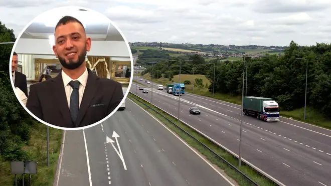 A taxi driver and passenger have been killed when a van travelling the wrong way on a motorway during a police pursuit crashed head-on into the vehicle