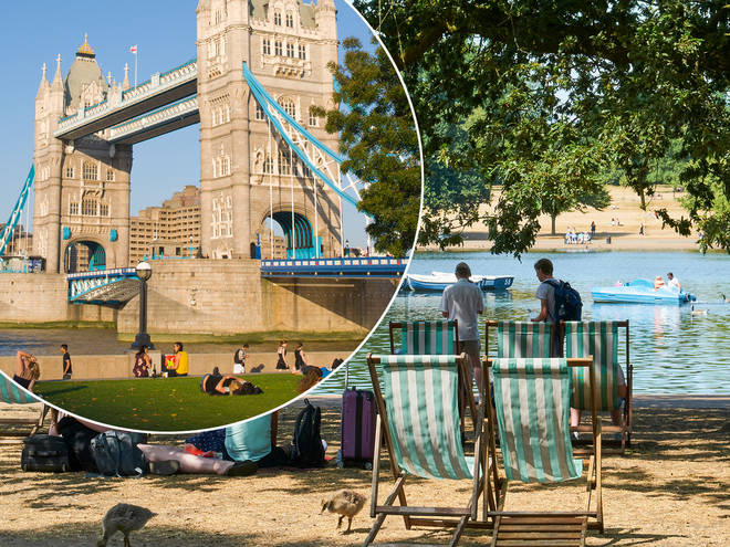 Tower Bridge and Hyde Park full of sunbathers