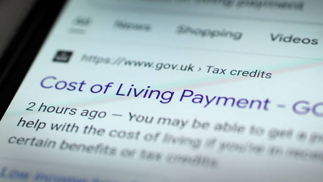 Screenshot of cost of living payment website
