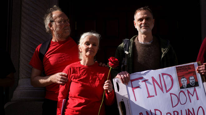 The family of Dom Phillips take part in a vigil outside the Brazilian Embassy in London for Mr Phillips and Mr Pereira