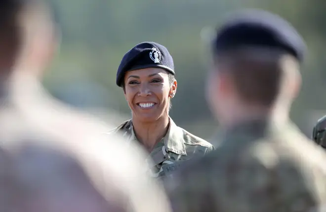 Dame Kelly Holmes during a rank inspection after being made an Honorary Colonel of the Royal Armoured Corps Training Regiment (RACTR) in 2018.