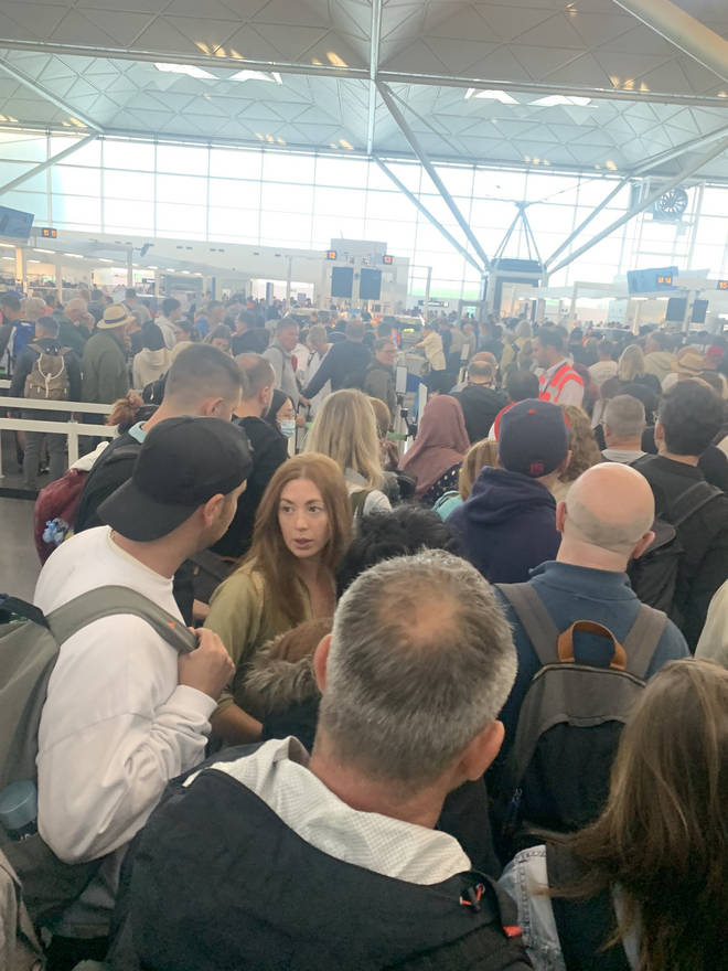 Queues at Stansted security.