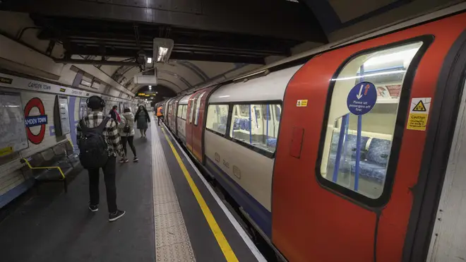 Tube train pulling into the station