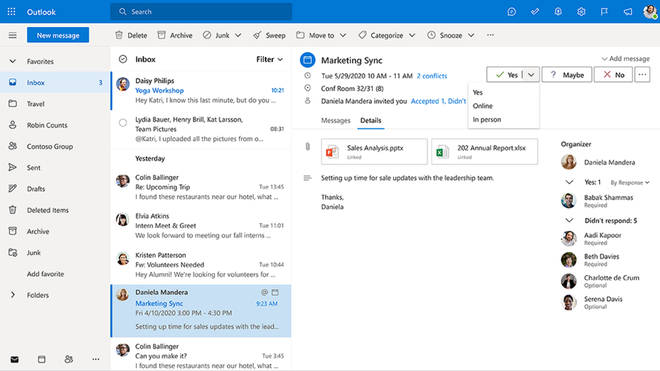 A screenshot of the Microsoft Outlook email service