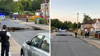 A huge sinkhole swallowed a motorcycle in Bexleyheath, London.