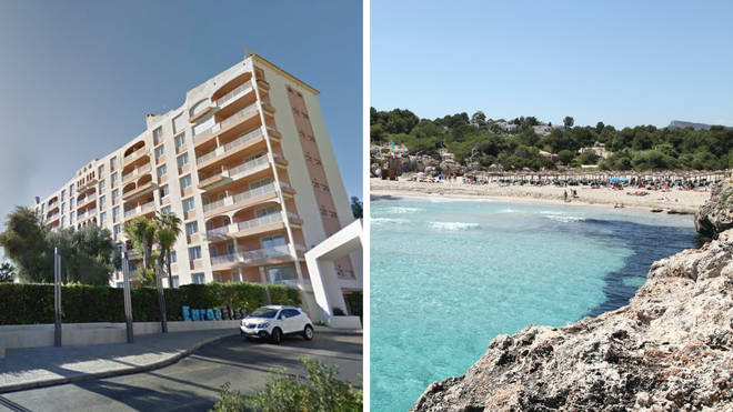 The incident happened at the HYB Eurocalas Hotel (left) in the resort of Calas de Mallorca (right)