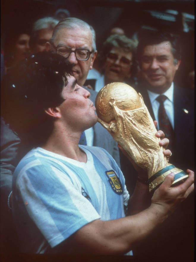 Diego Maradona lifts the World Cup in 1986