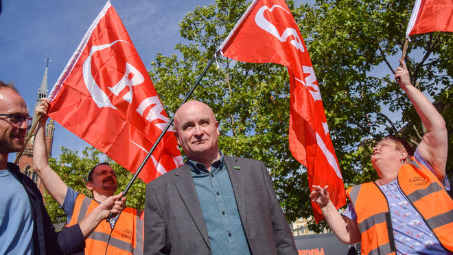 RMT leader Mick Lynch on a picket line this week