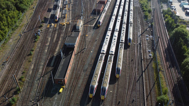Trains sit in sidings in Newcastle