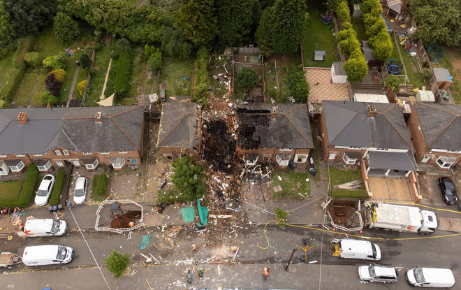 Aerial footage shows the scale of the devastation caused by the blast