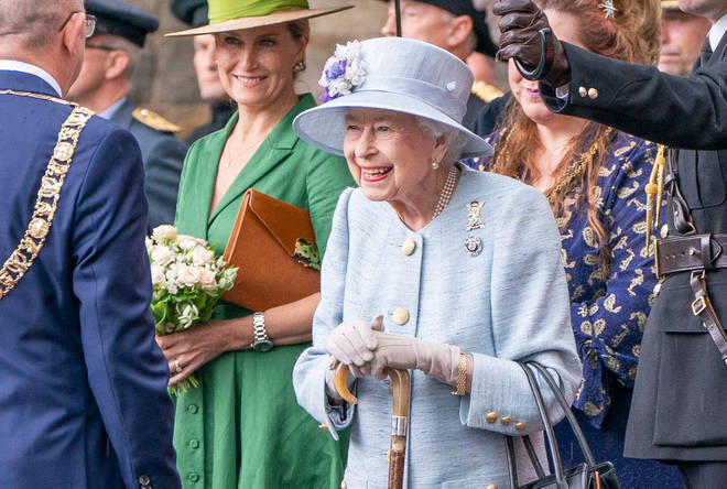 Queen Elizabeth II attends the Ceremony of the Keys on the forecourt of the Palace of Holyroodhouse in Edinburgh, accompanied by the Earl and Countess of Wessex.