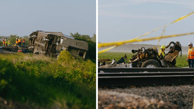 The train, traveling from Los Angeles to Chicago, reportedly struck a dump truck at a crossing in Mendon, Missouri, killing at least three people and injuring dozens.