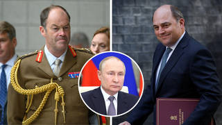 British Army Chief General Sir Patrick Sanders (left) has said the UK must be ready for war with Russia (inset, President Putin) as reports emerged that the Defence Secretary Ben Wallace (right) has called for a boost to military spending.