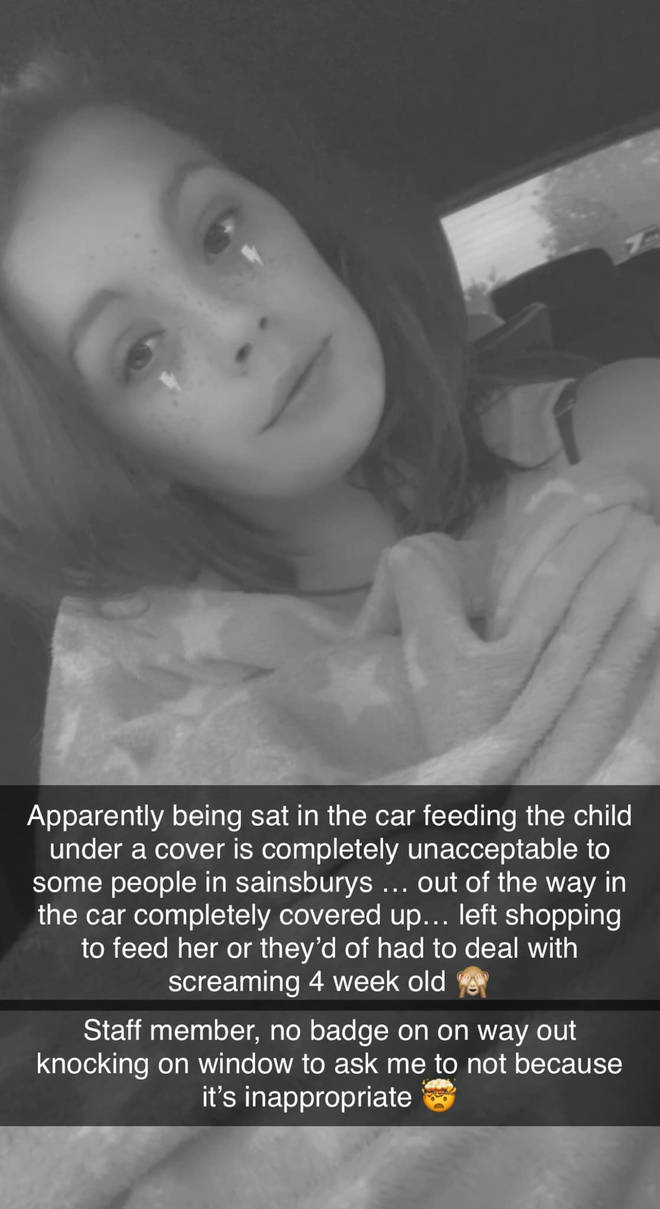 Beth Coles claims she was told by a staff member that breastfeeding in the car park was "inappropriate".