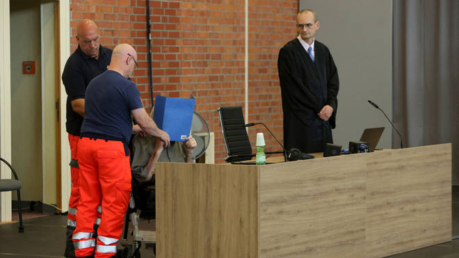 The sentencing hearing took place at a gym used as a makeshift courtroom in eastern Germany.