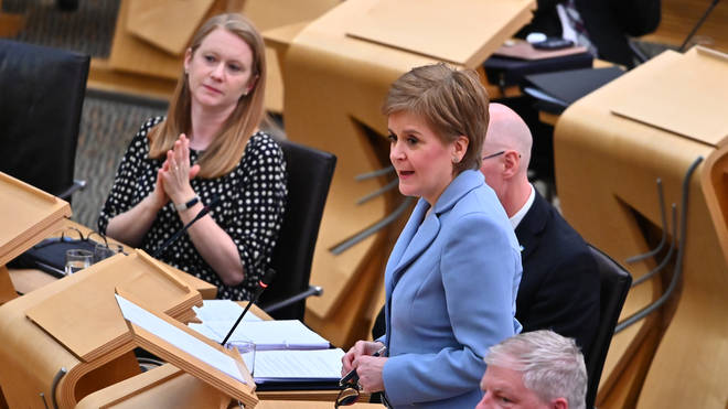 Ms Sturgeon (pictured ahead of her speech at Holyrood today) said she wants to hold an independence referendum on 19th October 2023 as she slammed Boris Johnson's government for "ripping us out" of the European Union and creating a cost of living crisis.