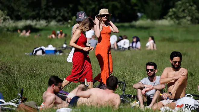 London park full of sunbathers