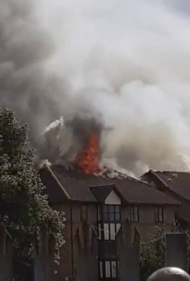 The scene of the blaze in Bedford.