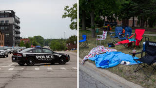 At least six people died and 24 were wounded in a shooting at a July Fourth parade in a Chicago suburb and officers are searching for a suspect who fired on the festivities from a rooftop, police said on Monday.