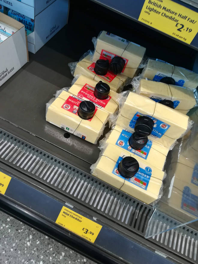 Packs of cheese in Aldi were security tagged in Wolverhampton.