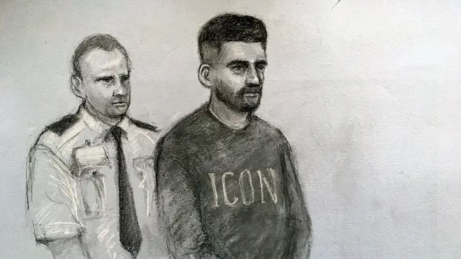 A court sketch of Hewa Rahimpur, who is wanted in Belgium, in May