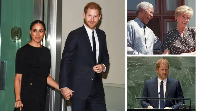 Prince Harry today invoked Princess Diana as he paid tribute to Nelson Mandela during a keynote speech at the United Nations.
