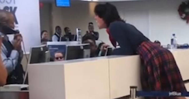 The airport meltdown was filmed by a fellow passenger
