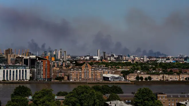Smoke plumes rose over London