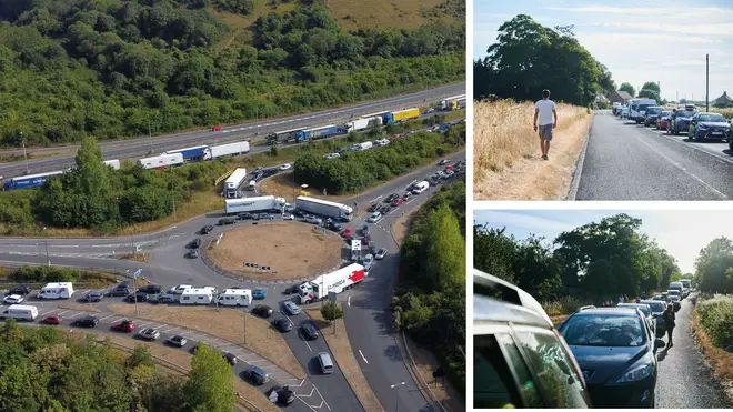 Queues are snaking around the M20 near Folkestone after it became the epicentre of "holiday hell"