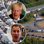 Jeremy Hunt (bottom) has blamed the chaos at Dover and Folkestone on the French government being "furious" at the UK over Brexit and Boris Johnson.
