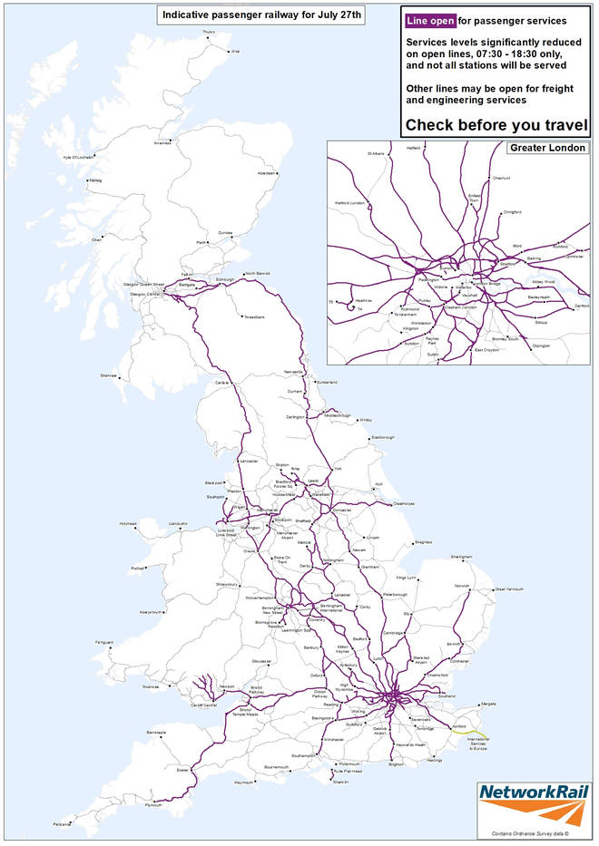 Network Rail has released a map that shows which lines will be affected.