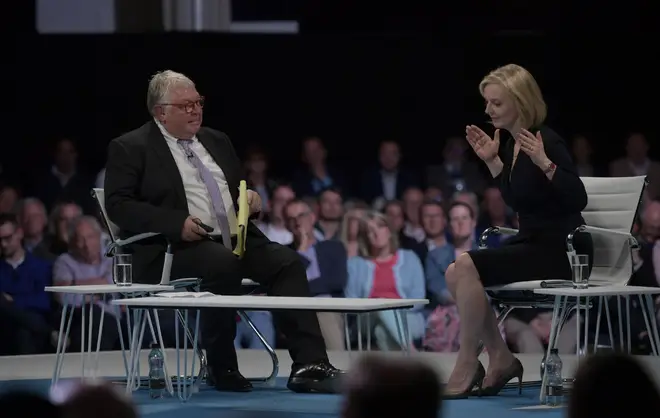 Nick Ferrari and Liz Truss at last night's hustings, hosted by LBC