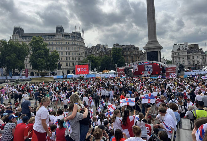 Thousands packed Trafalgar Square to celebrate the Lionesses' win