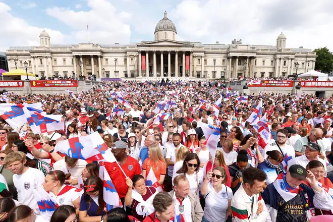 Thousands of people packed into Trafalgar Square to celebrate winning the football