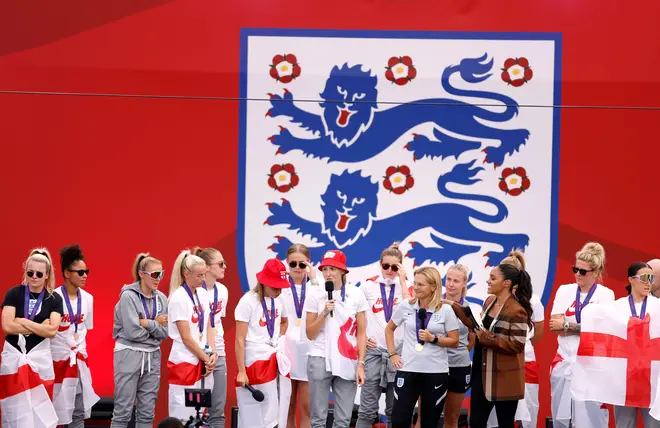 England's Lionesses raised the Euro 2022 trophy in front of thousands of people in Trafalgar Square