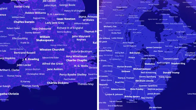 A new interactive map reveals the most famous person from your hometown