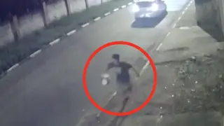 The hilarious escape was captured on CCTV