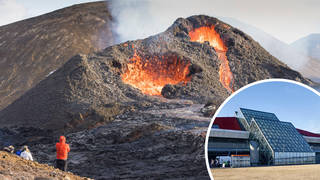 Volcano erupts near Iceland's main airport as lava spews and gas cloud rises into sky