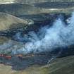 An aerial shot of activity from the Fagradalsfjall volcano in Iceland