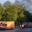 Fire engines and ambulances stand on Kronprinzessinnen Road at the Grunewald forest in Berlin, Germany
