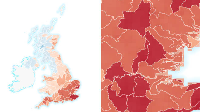 A new map has revealed the every area in the UK at risk from a hosepipe ban