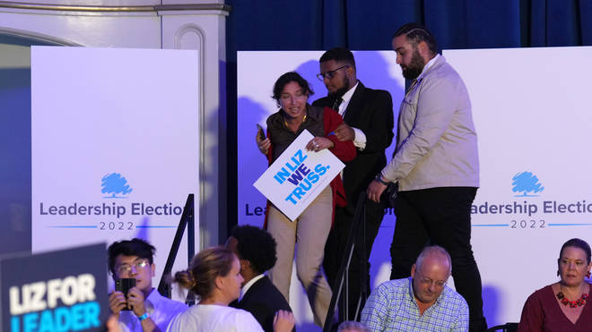 Five protesters were kicked out of the Tory leadership hustings