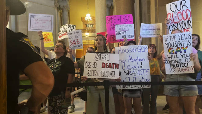 Abortion-rights protesters fill Indiana Statehouse corridors